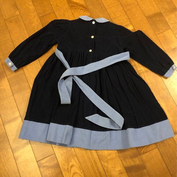 Vintage VIVE LA FÊTE Smocked navy & blue dress 2 year old - Picture 6 of 10
